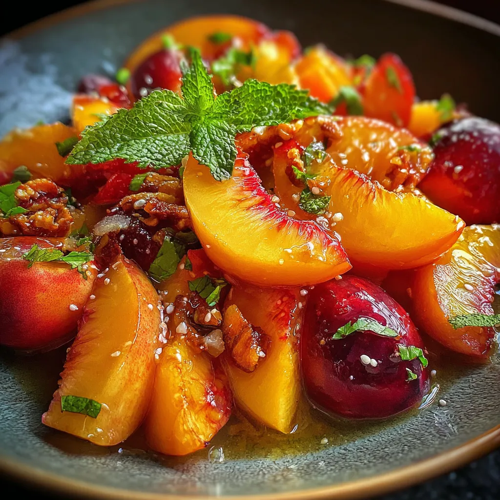 Summer Peach Fruit Salad with Honey Lime Dressing and Fresh Mint - secondary view
